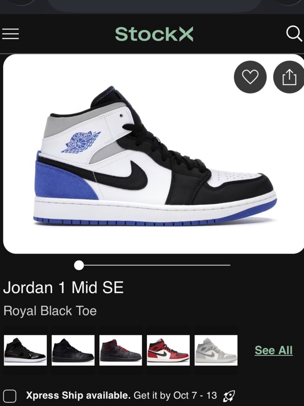 Jordan Air Jordan 1 Mid SE 'Royal Black Toe' Sneakers White & Black US Men's 7.5